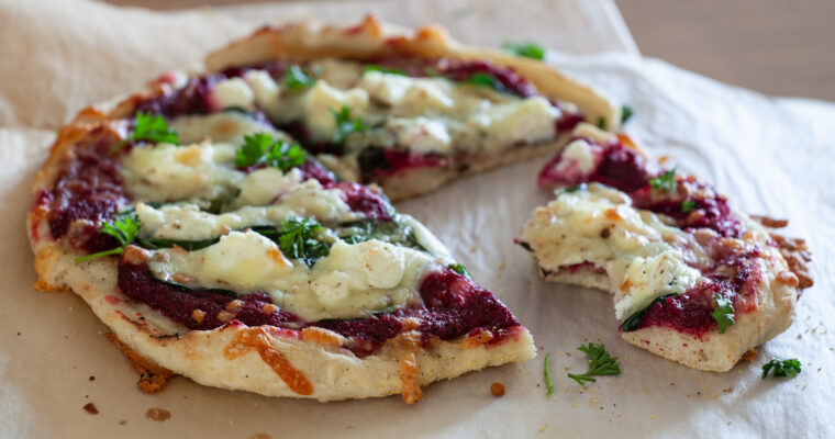 Beet Pesto, Spinach, and Ricotta Pizza