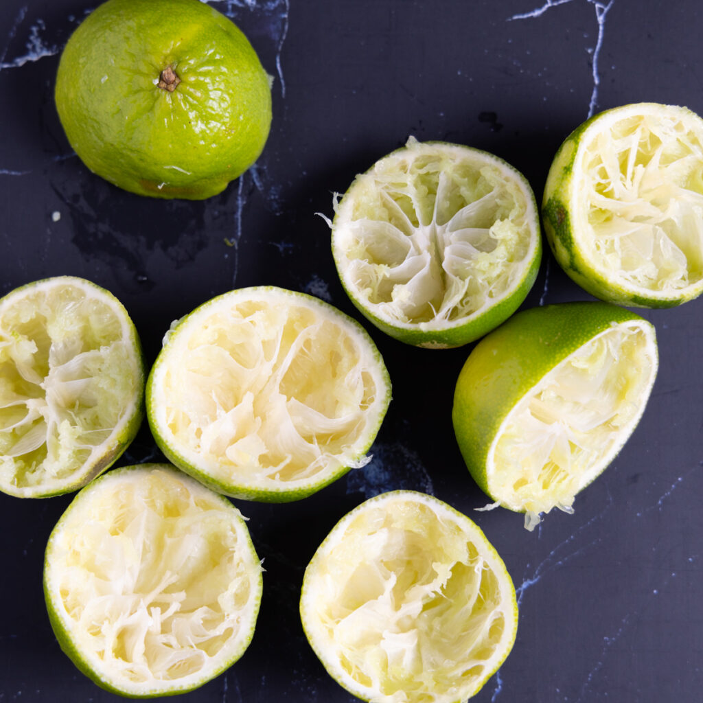 4 limes cut in half and juiced.