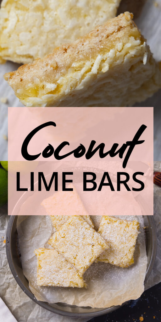 An image for Pinterest. coconut lime bars