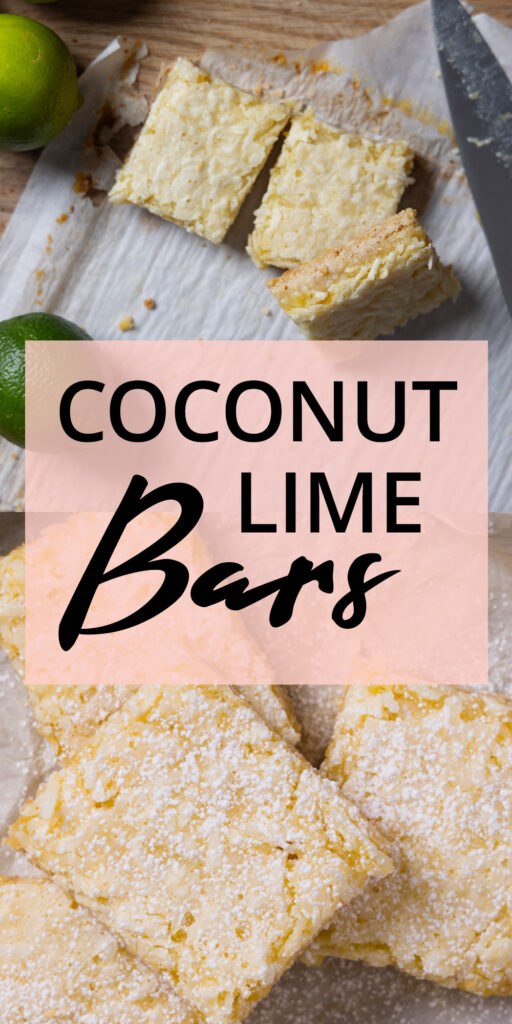 An image for Pinterest. coconut lime bars