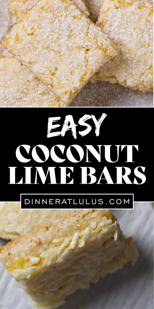 An image for Pinterest. coconut lime bars