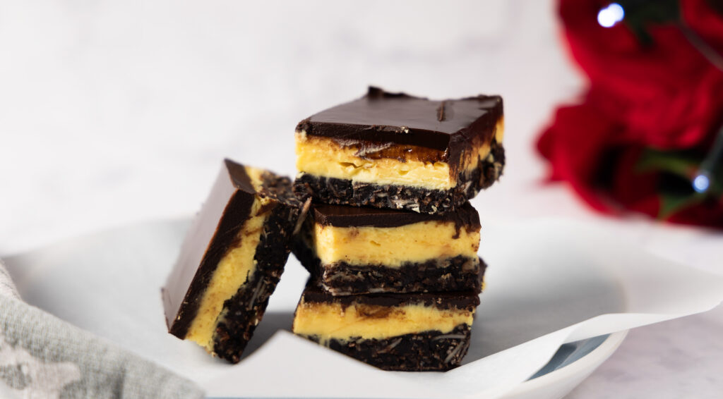 A plate of Nanaimo bars.