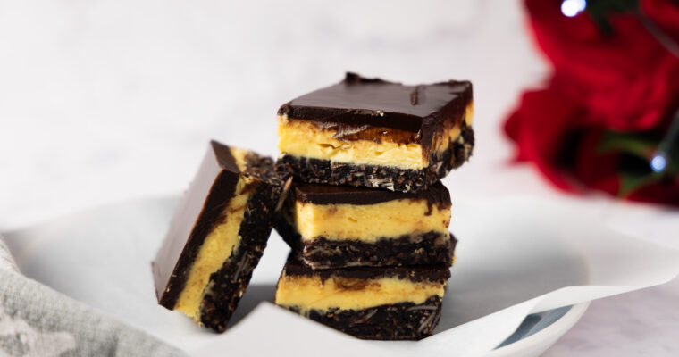 A plate of Nanaimo bars.