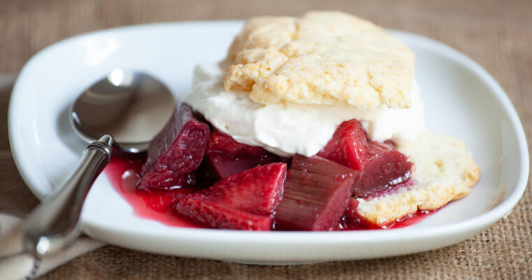 Red Wine-Roasted Rhubarb & Strawberry Shortcake