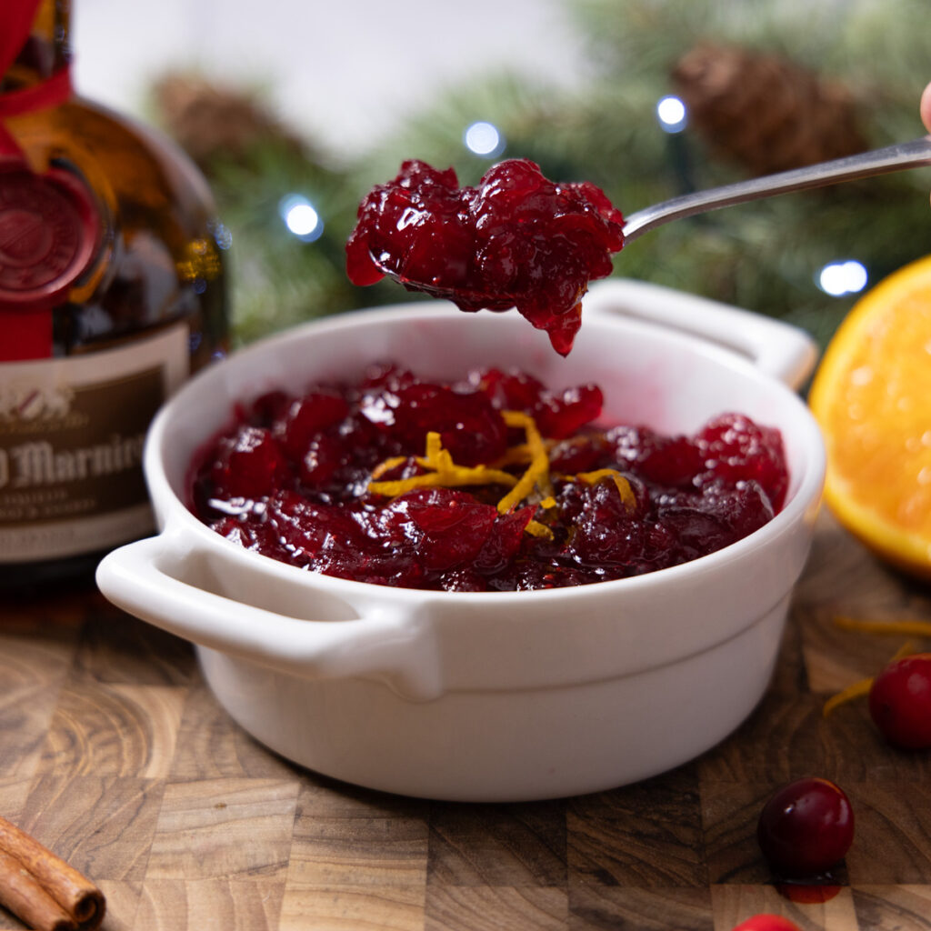 A bowl of fresh homemade cranberry sauce.