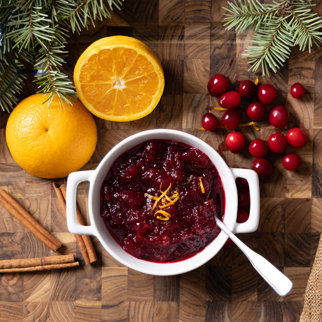 A bowl of fresh homemade cranberry sauce.