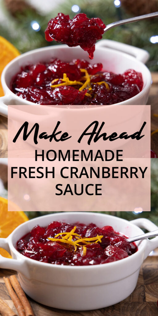 An image for Pinterest: A bowl of fresh homemade cranberry sauce.