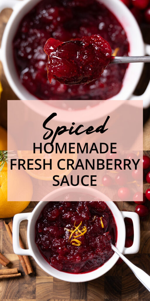 An image for Pinterest: A bowl of fresh homemade cranberry sauce.