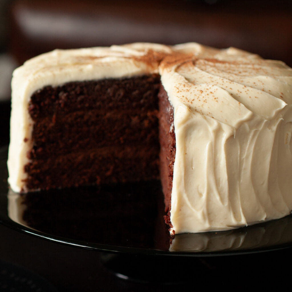 Guinness chocolate layer cake with Bailey's cream cheese frosting.