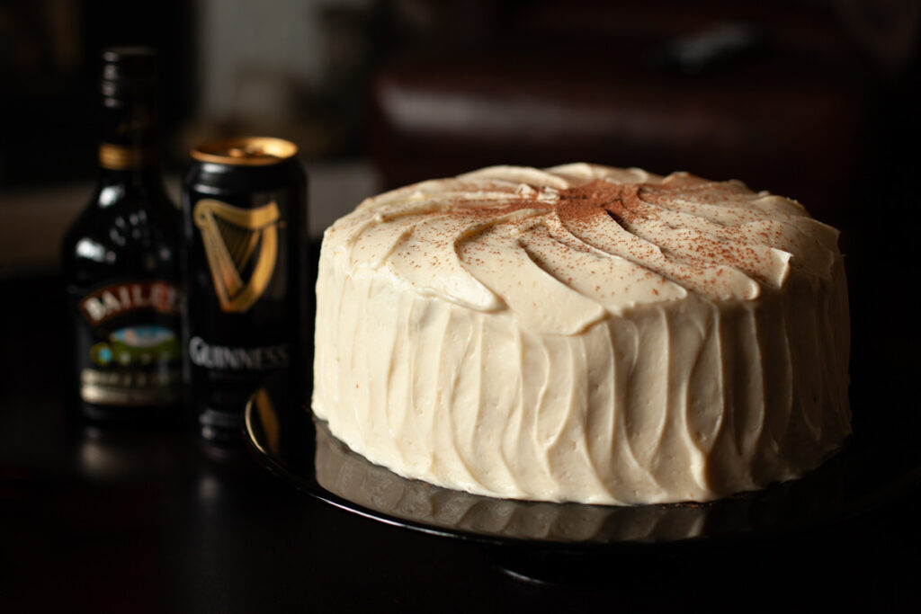 Guinness chocolate layer cake with Bailey's cream cheese frosting.