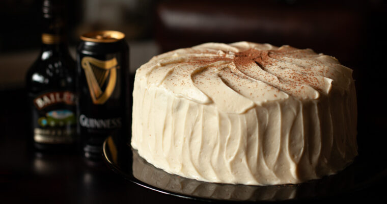 Guinness chocolate layer cake with Bailey's cream cheese frosting.