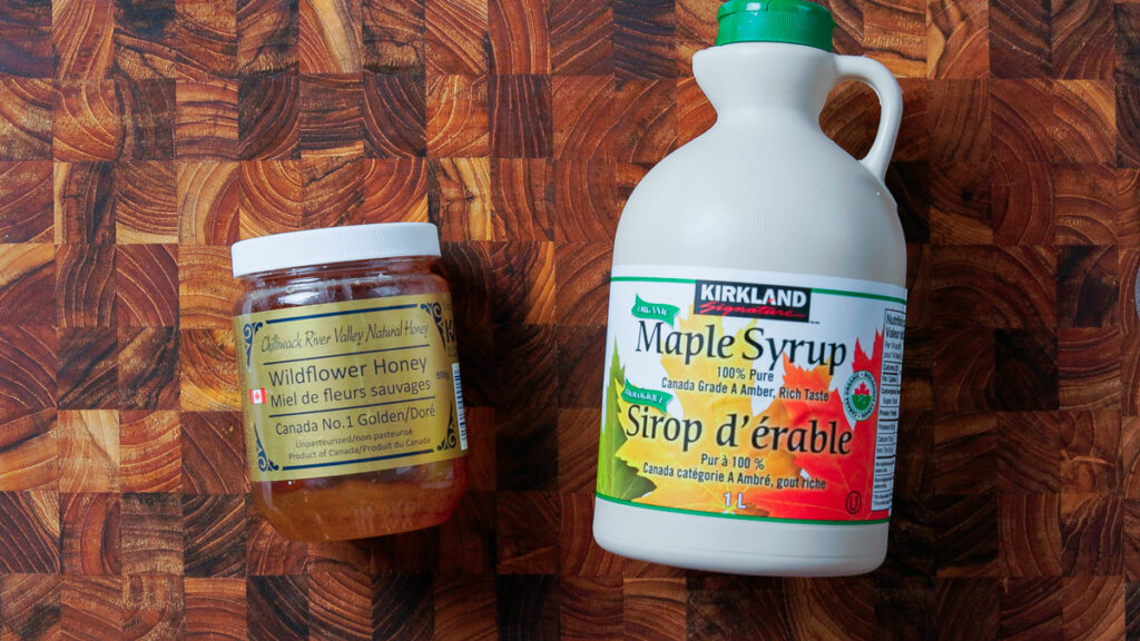 Spicy Peanut Chicken Noodles ingredients - honey vs. maple syrup