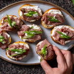 Roast Beef Crostinis with Whipped Horseradish Creme Fraiche