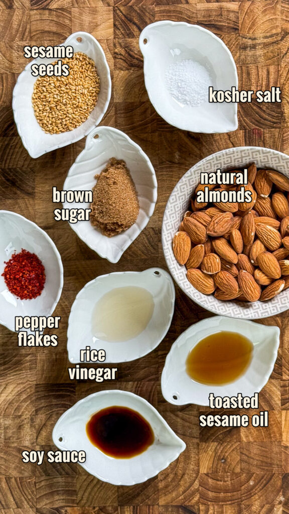 The ingredients to make Sesame almonds