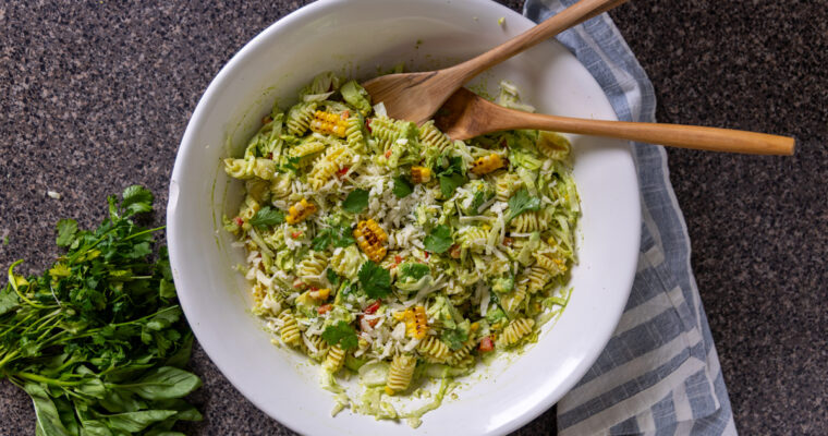 Street corn pasta salad in a bowl