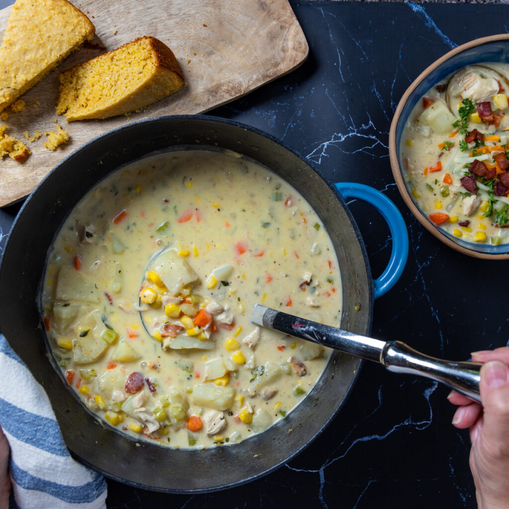 Chicken Corn Chowder in a pot