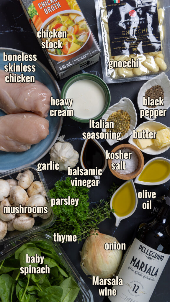Ingredients for Chicken Marsala Gnocchi Soup
