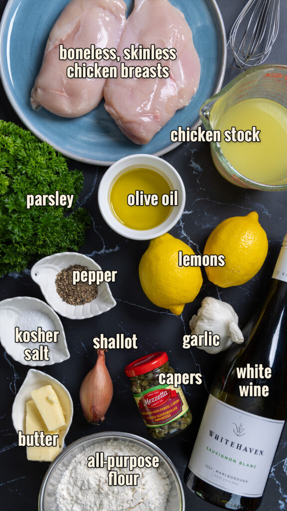 Labelled ingredients for Chicken Piccata