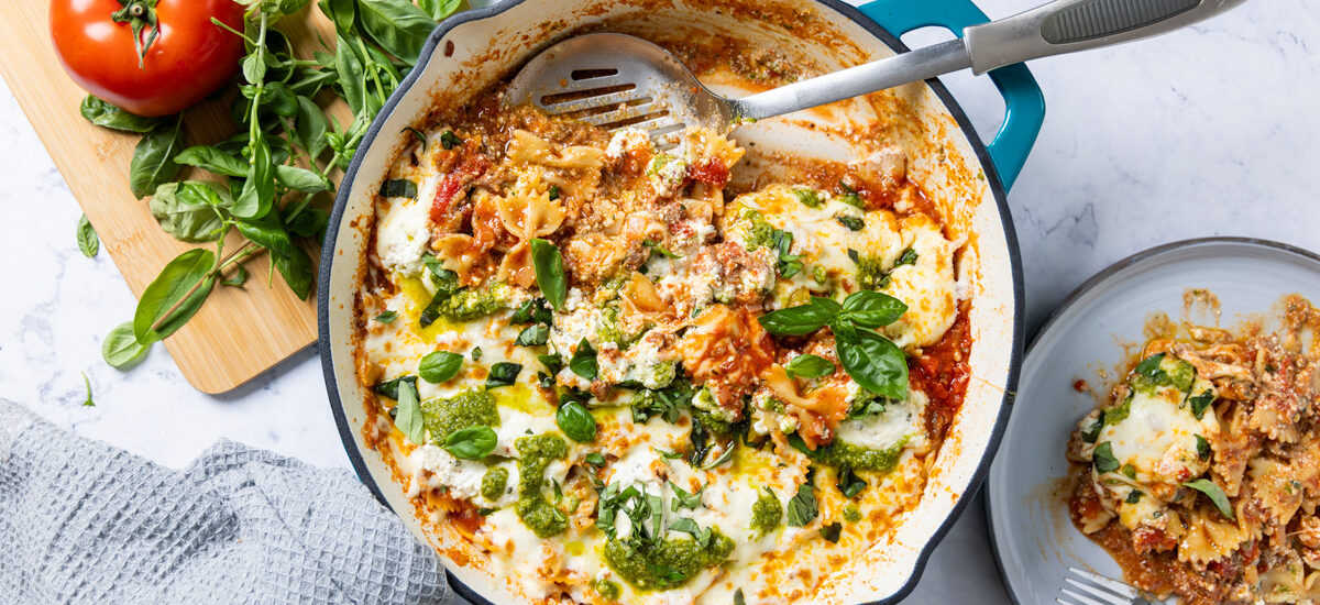 Skillet Lasagna with Italian Sausage and Pesto