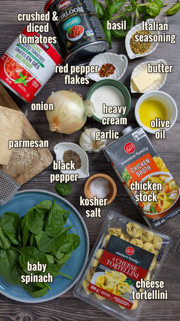 Ingredients for Tomato tortellini soup