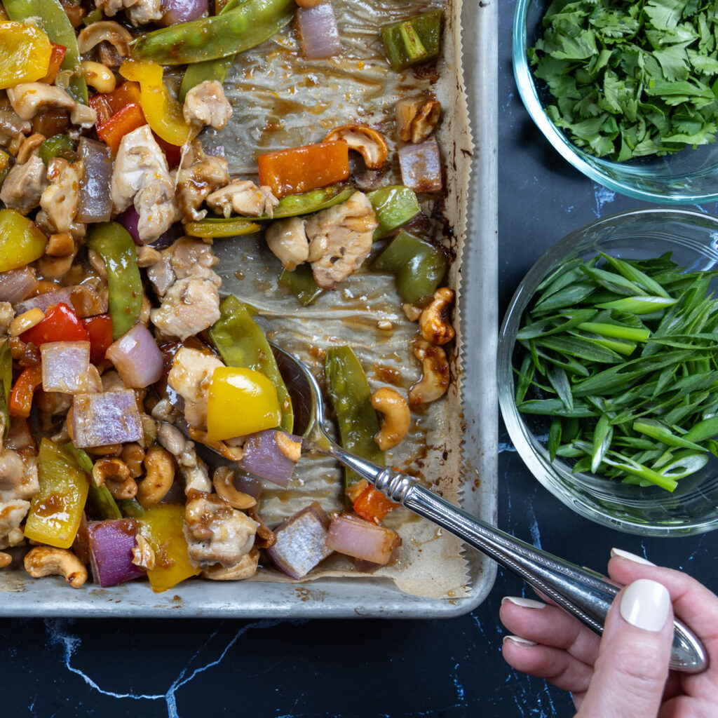 Sheet pan orange cashew chicken