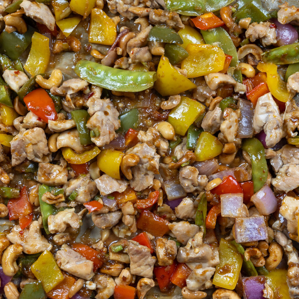 Sheet pan orange cashew chicken