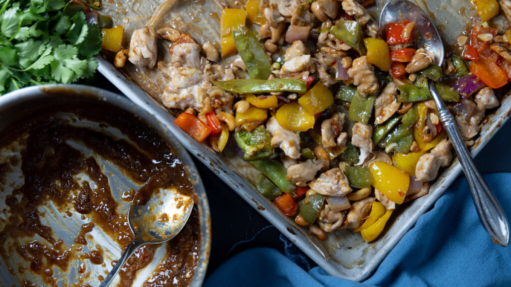 Sheet pan orange cashew chicken