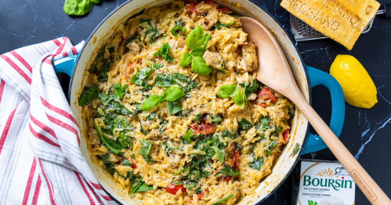 One Pan Creamy Boursin Chicken Orzo