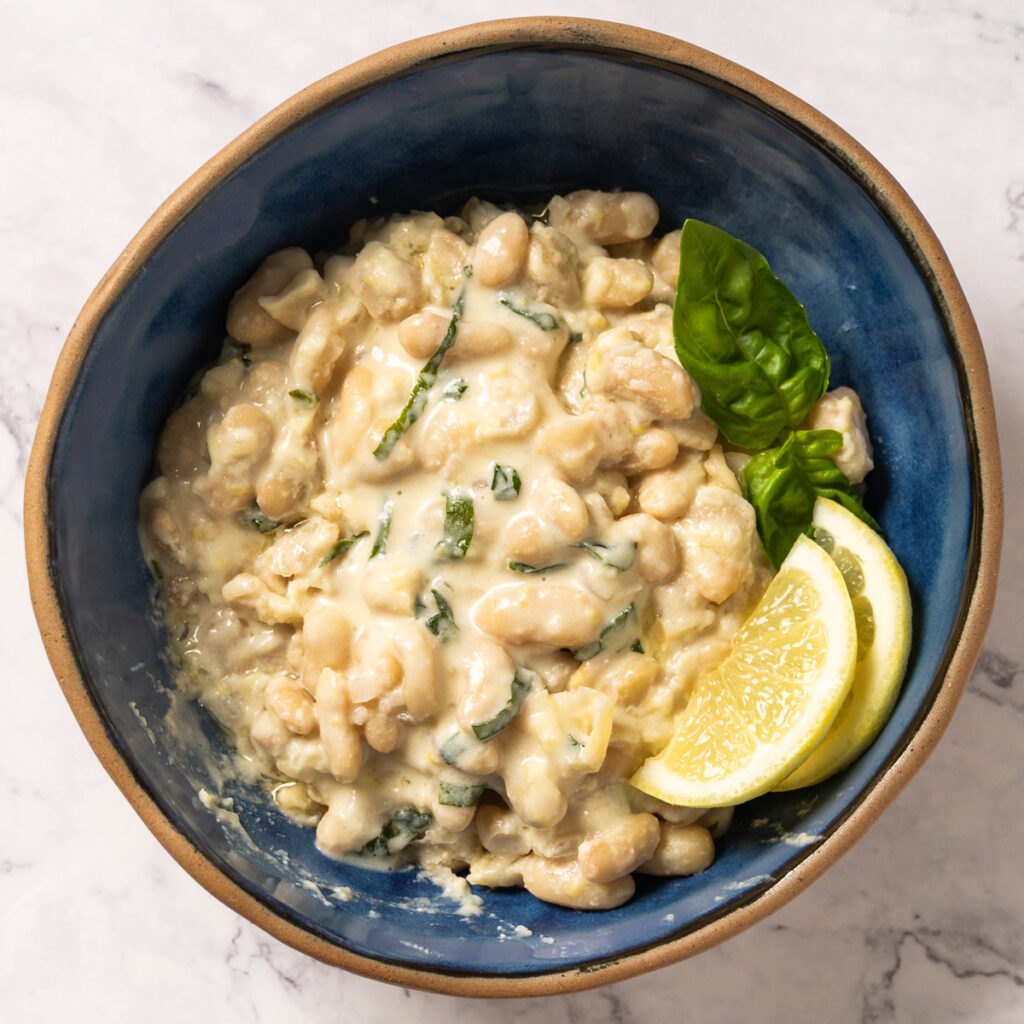 Creamy Lemon Parmesan Beans in a bowl