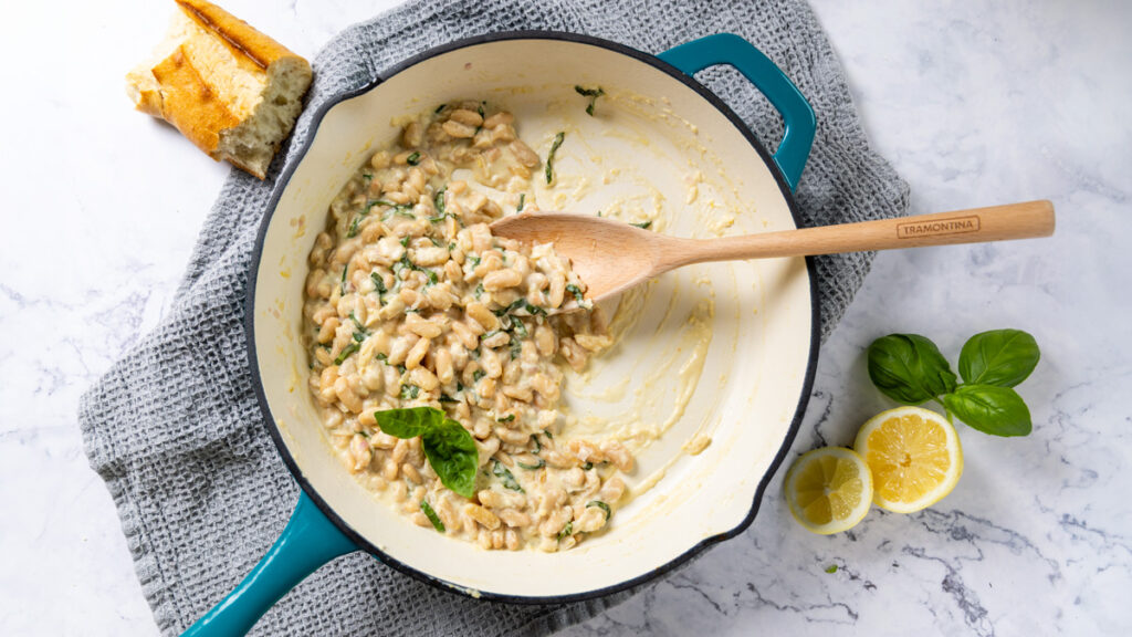 Creamy Lemon Parmesan Beans in a bowl