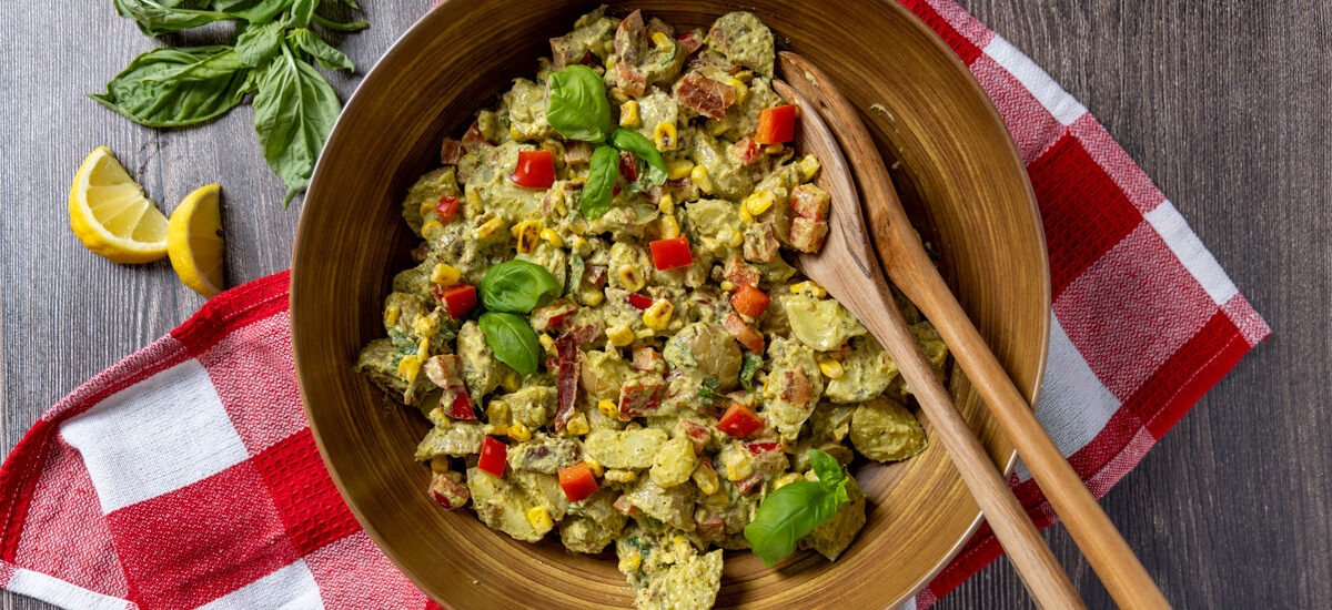 Pesto Potato Salad with Corn and Bacon