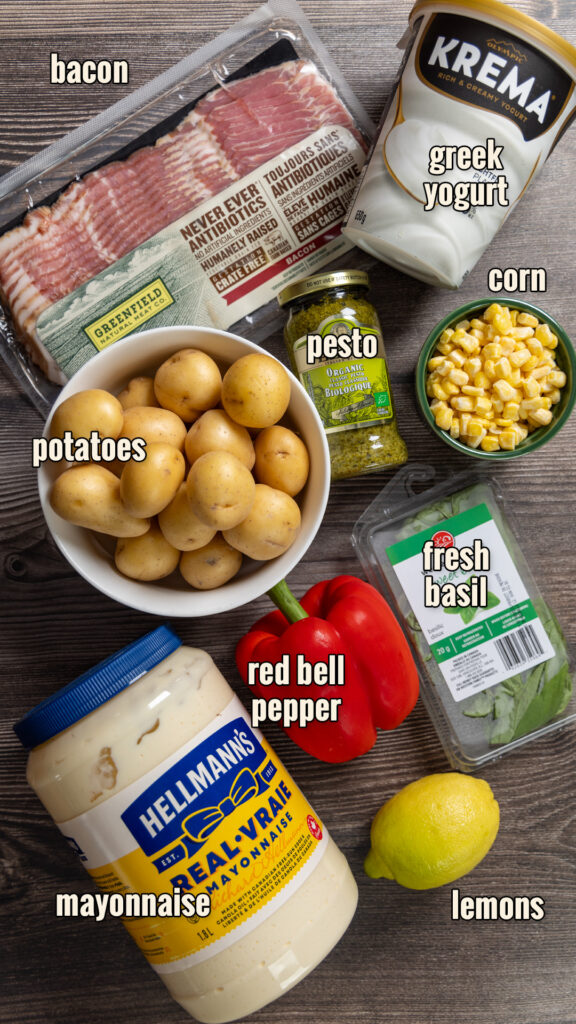 Ingredients for Pesto Potato Salad with Corn & Bacon